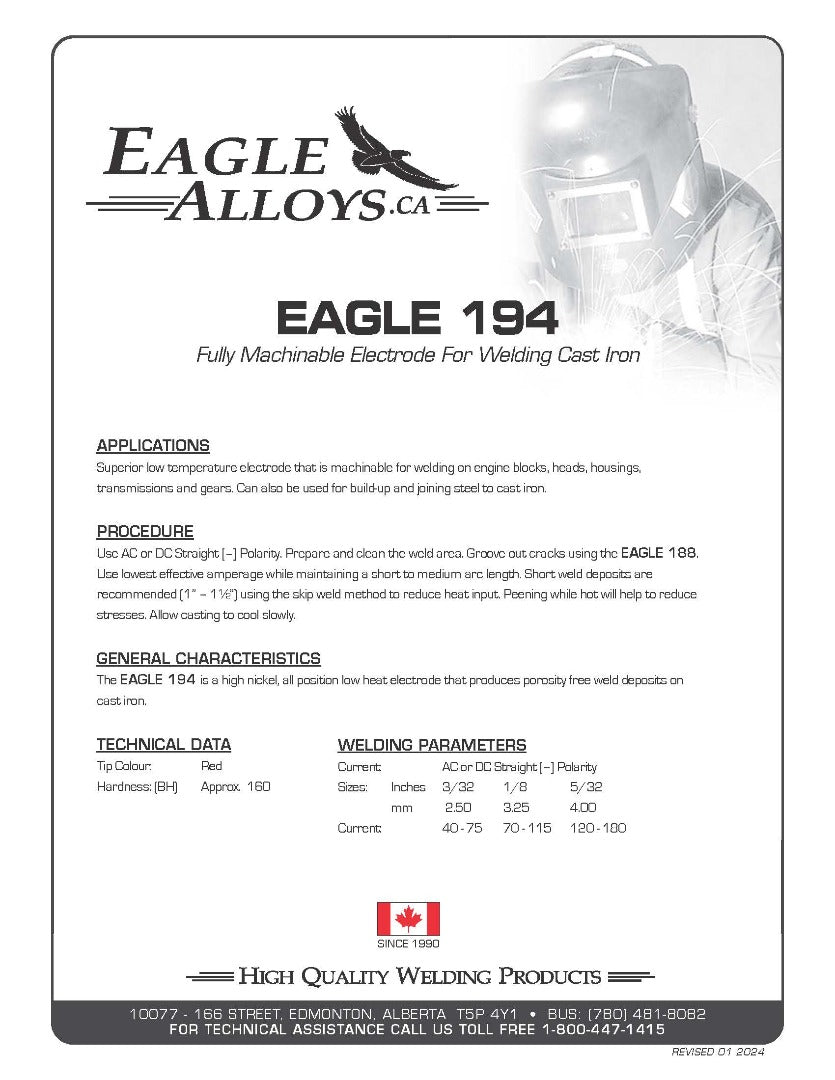 Eagle 194 PDF: Applications, Procedure, General Characteristics, Technical Data, Welding Parameters