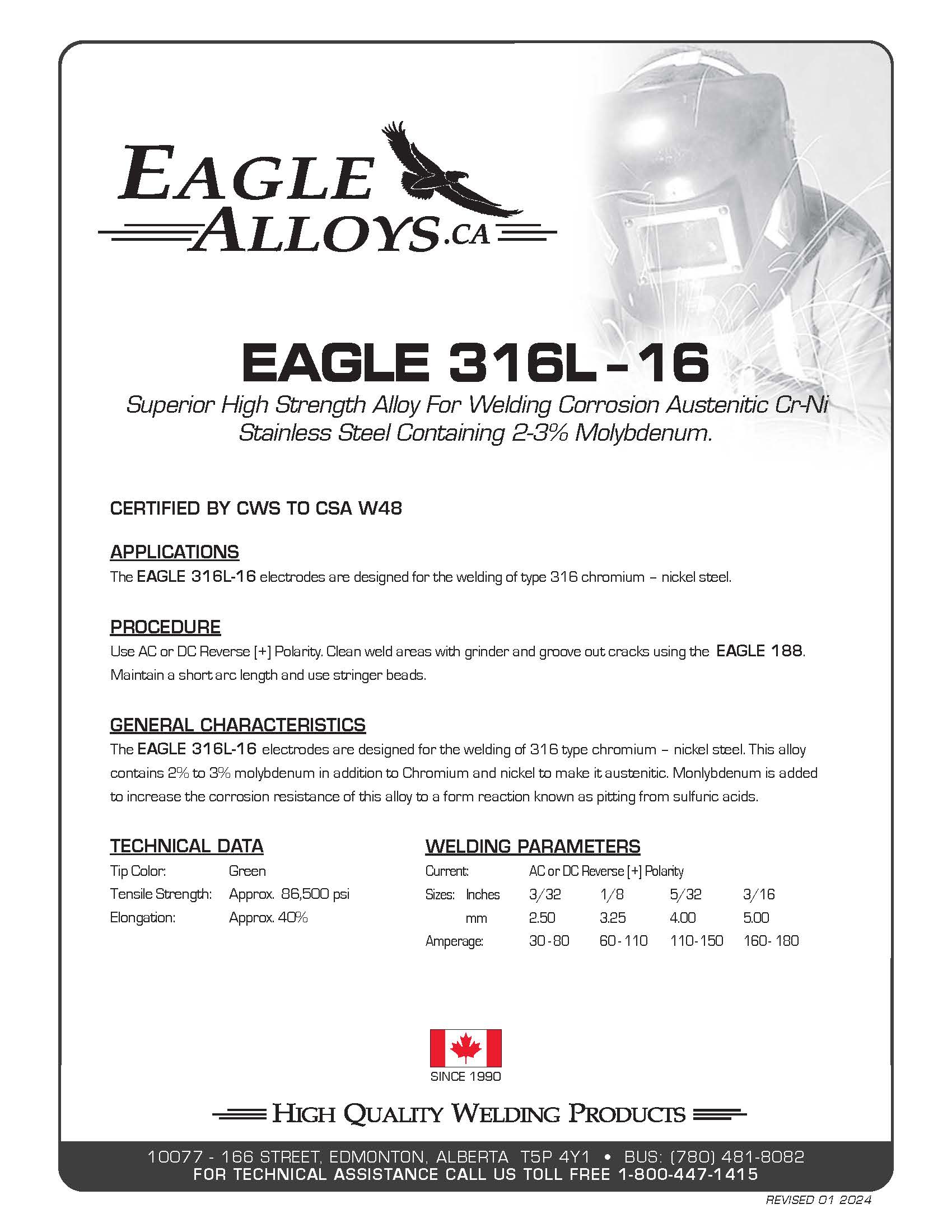 EAGLE 316L-16: High Strength Alloy for Welding Stainless Steel PDF: applications, procedure, welding parameters