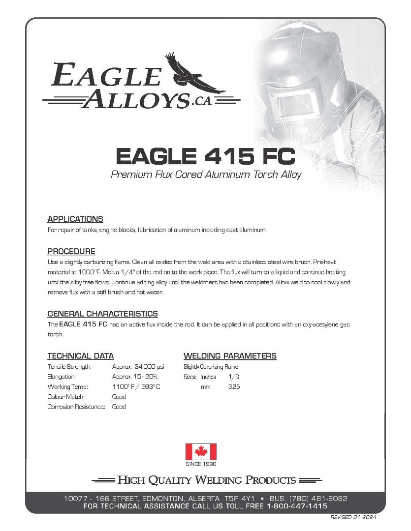 EAGLE 415 FC | Premium Flux Cored Aluminum Torch Alloy PDF applications, procedure, welding parameters