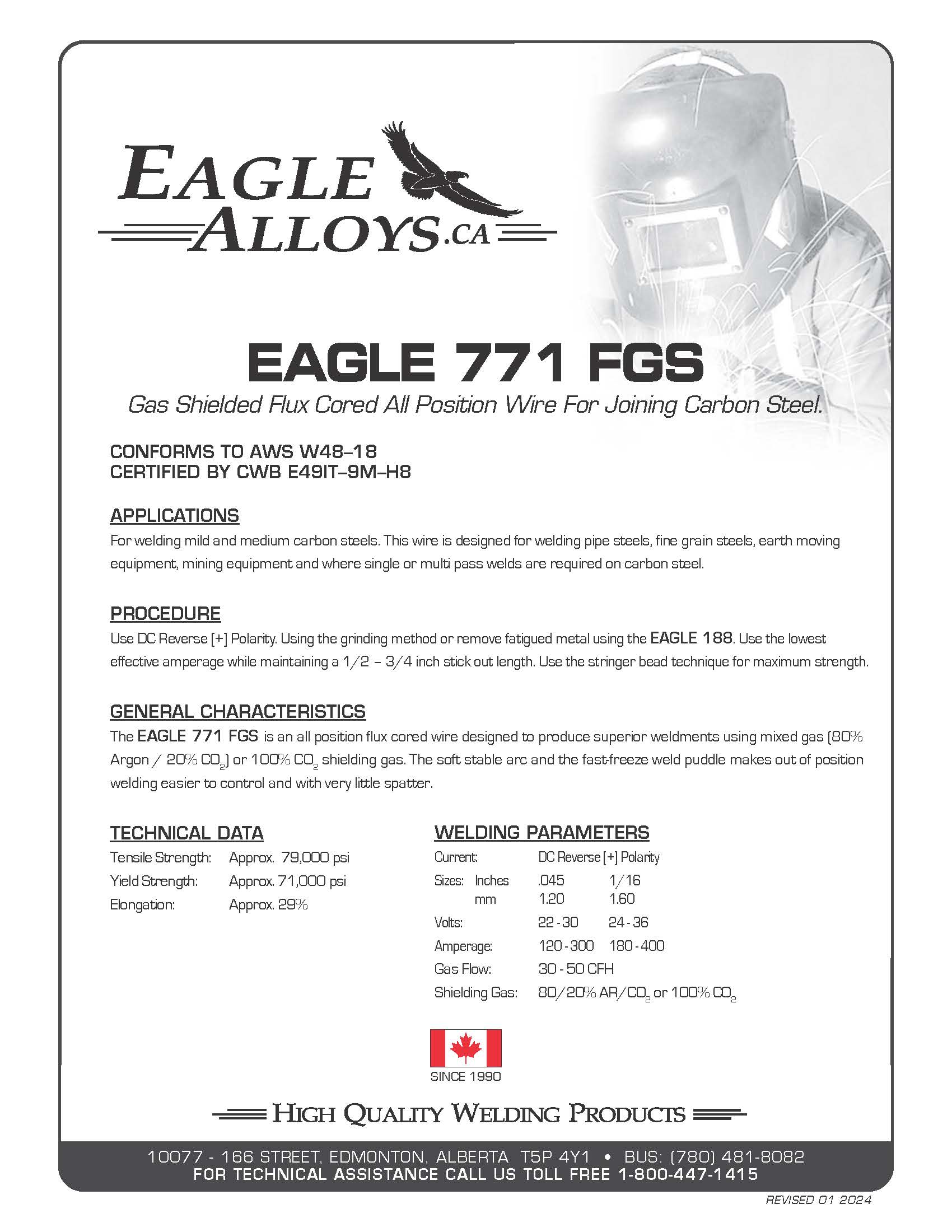 EAGLE 771 FGS | Gas shielded flux cored all position wire for joining carbon steel. PDF