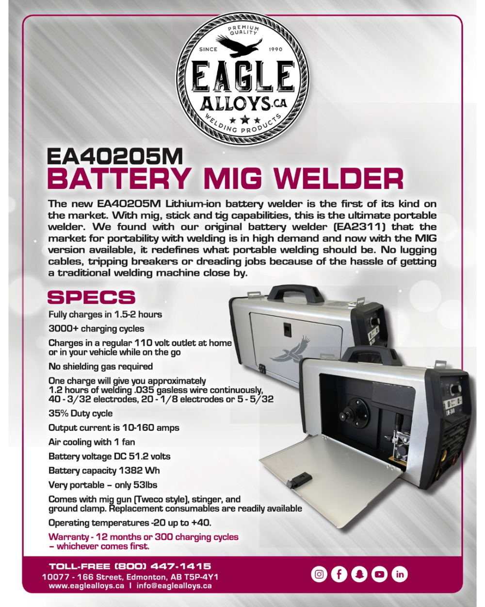 Eagle-EA40205M-battery-powered-mig-welder-portable specs